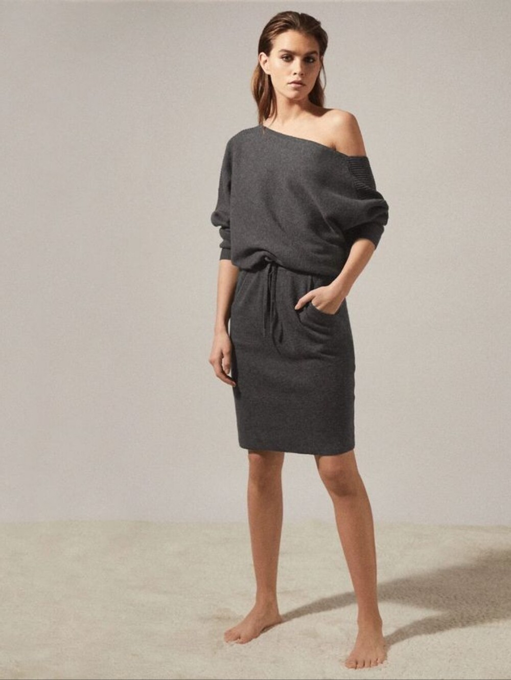 Reiss Amara Off The Shoulder Sweater Dress Size S Gray Knit Wool Alpaca Slouchy